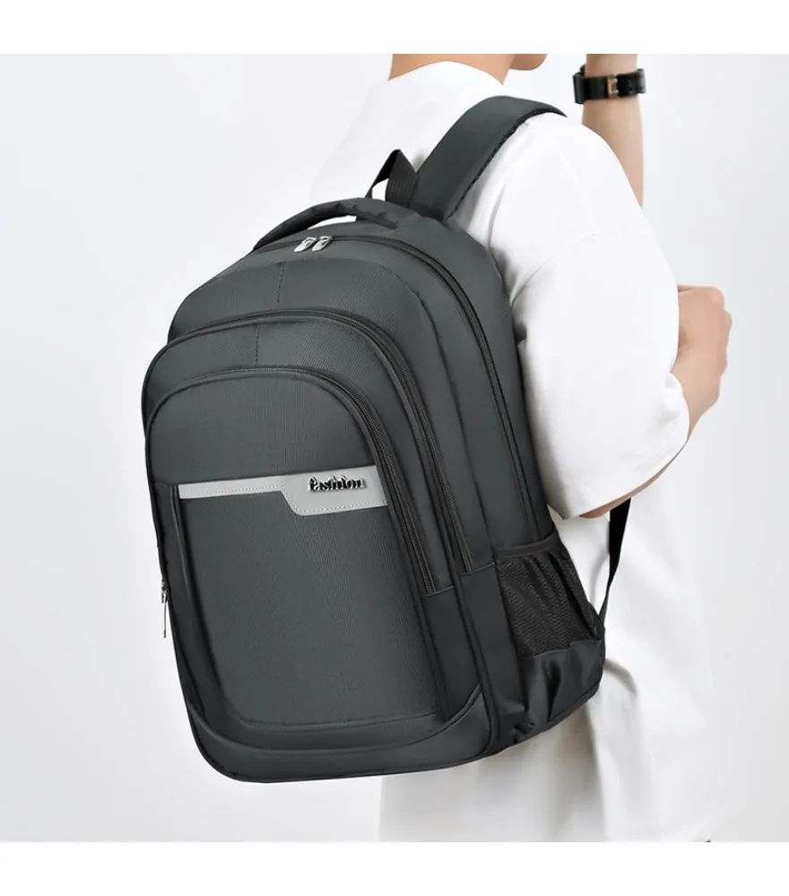 Gray trim logo casual backpack anti splash durable fabric for daily school short outdoor casual journeys