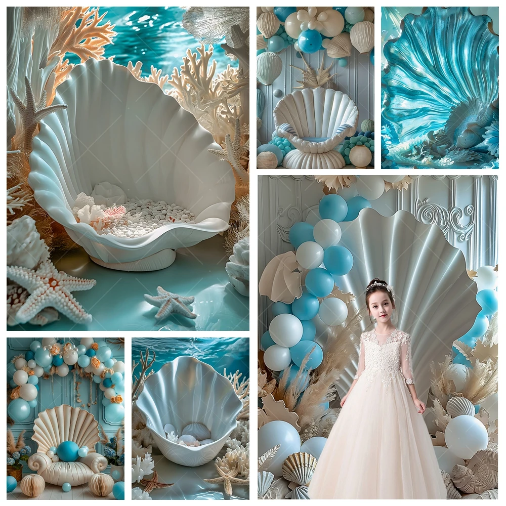 Boho Shell Backdrop Custom Maternity Portrait Photography Background Princess Girl Birthday Seaweed Conch Decor Photocall Banner