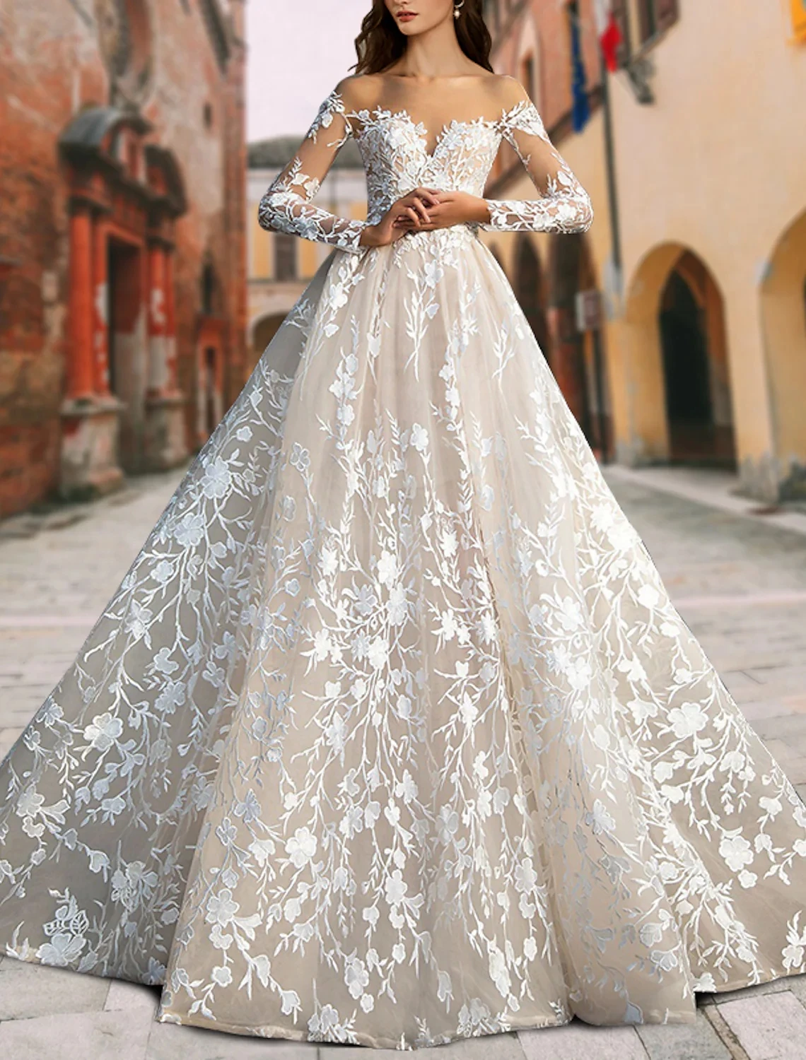 2025 Cuztomized A-line gaun pernikahan putri tipis lengan panjang perhiasan renda applique gaun pengantin Vestidos Noiva Robe De Mariage