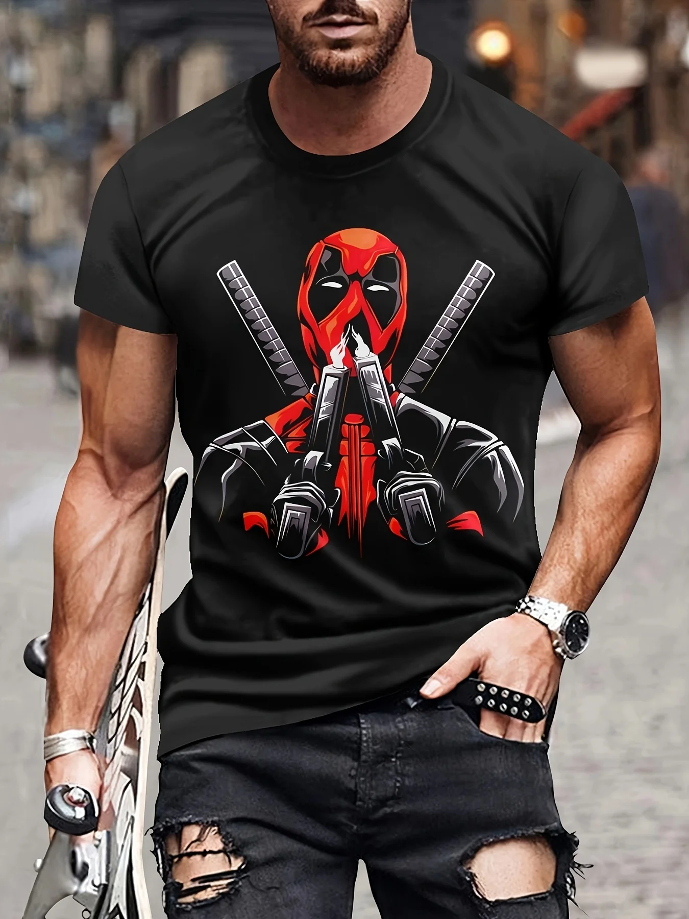 T-shirt estiva stampata con personaggio Disney Marvel Deadpool da uomo e da donna, stessa maglietta sportiva casual per famiglia, genitore-figlio, manica corta