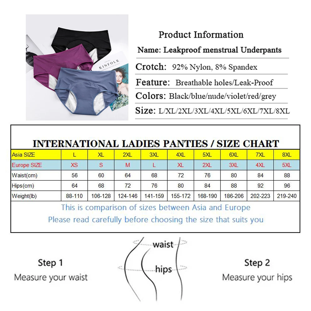 L-8XL Leak Proof Menstrual Panties 5PCS Women Period Underwear Sanitary Panties Plus Size Physiological Waterproof Briefs - Image 6