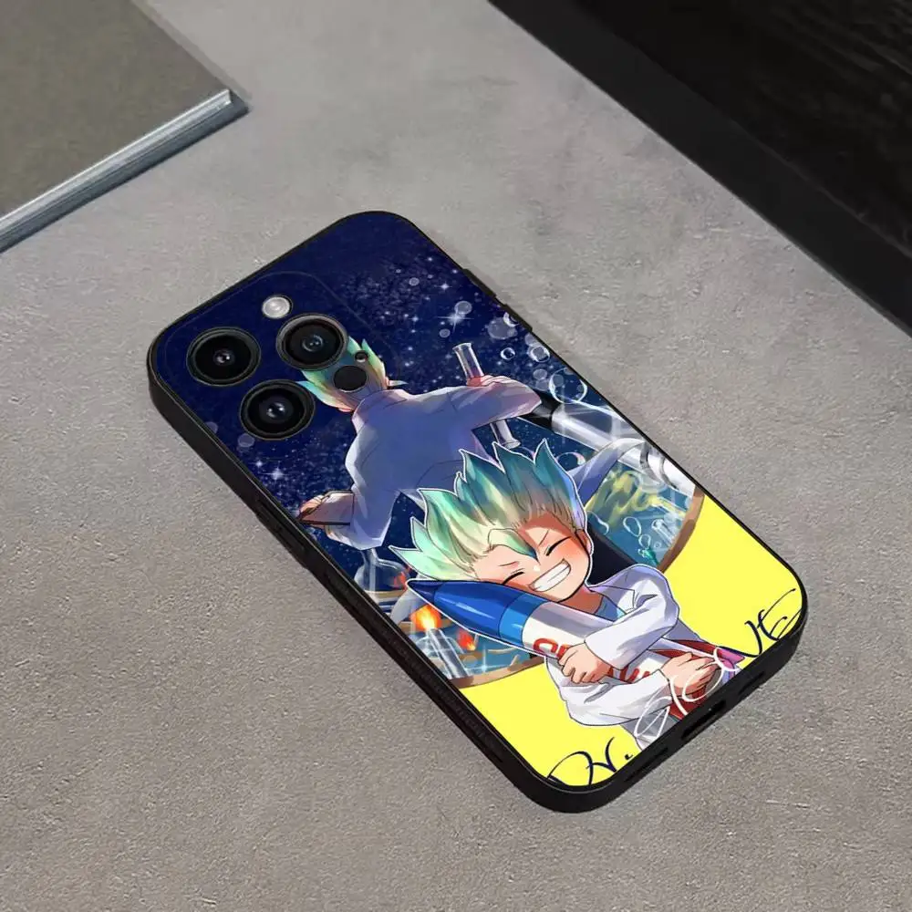 Etui na telefon z motywem anime S-Senku Ishigami dla iPhone 17, 16, 15, 14, 13, 12, Pro, Max, Plus, E, SE4, Air, Mini, czarne, miękkie.