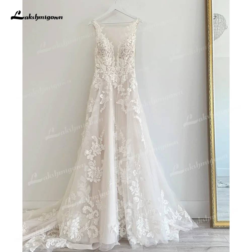 

Lakshmigown Bohemian Wedding Dresses V-Neck Appliques Lace A-Line Beach Princess Wedding Bridal Gown 2023 vestido de novia