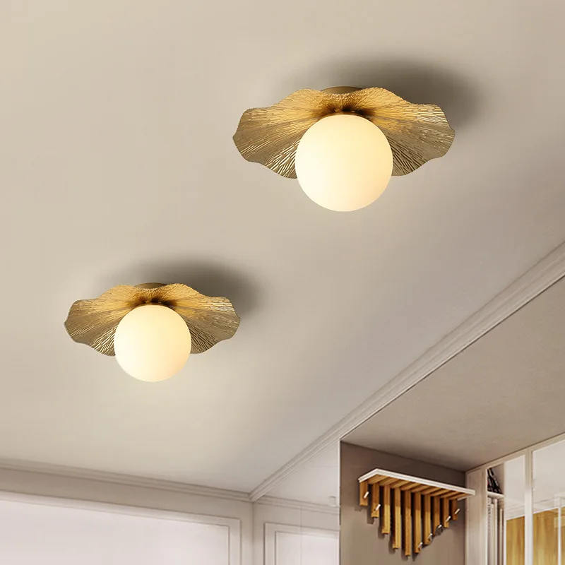 Nordic Sun Flower Lotus Leaf Shape Surface Mounted G9 Hallway Balcony Aisle Decorative Wall Lamp Luxury Gold Ceiling Lights