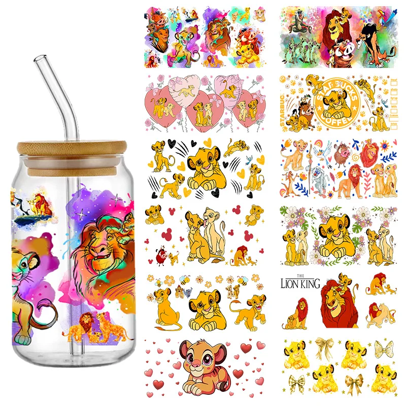 Cartoon The Lion King Lion Simba 16oz UV DTF Cup Wrap Libbey Glass Beer Can Tumbler Transfer Stickers Waterproof Cup Wraps