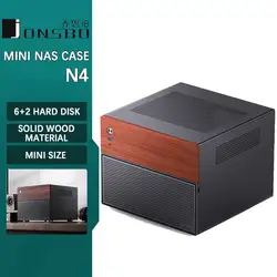 JONSBO N4 Mini NAS Case M-ATX motherboard walnut wood trim division structure 6 large and 2 small hard drive bays 120mm*1 fan