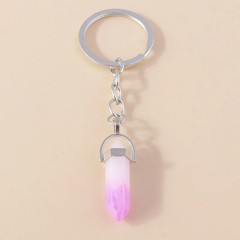 Natürliche sechseckige Säule Stein Schlüsselanhänger Frauen Männer Quarz Opal Kristall Schlüsselanhänger Auge Fatima Hand Sonne Mond Schmuck Party Geschenke – Detail 28