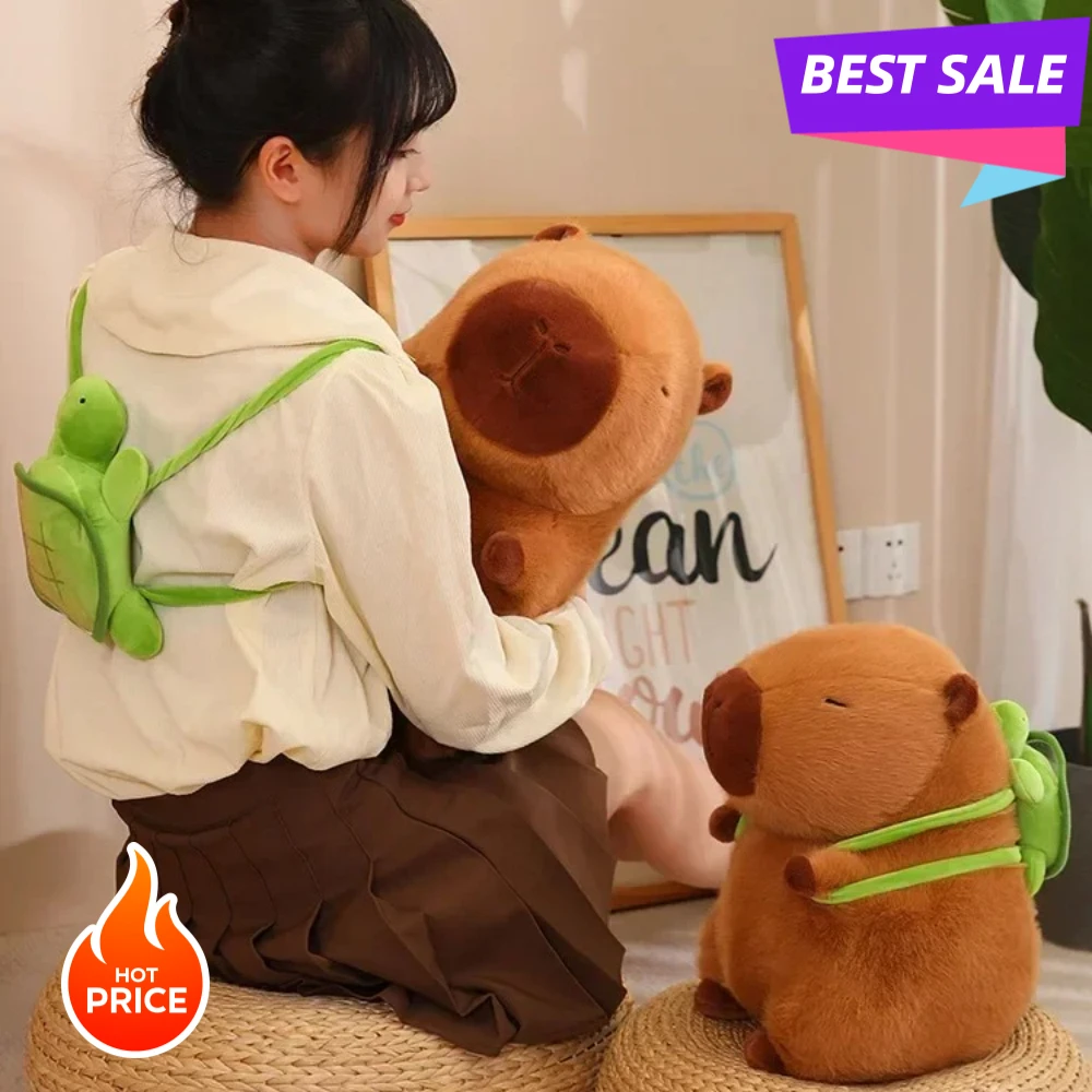 @ Peluche animaux en peluche poupée douce enfants jouets cadeau d'anniversaire pendentif décor mignon tortue sac à dos Capibara fraise chapeau Capybara