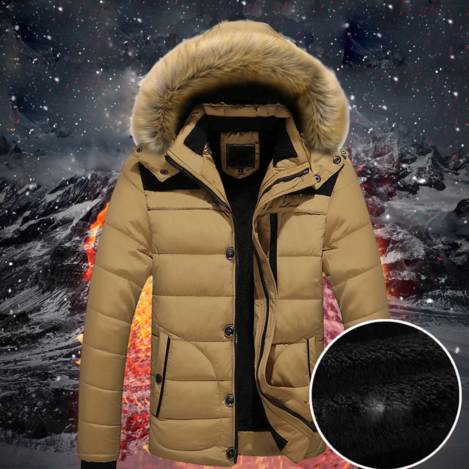 Men Warm 2024 Winter Jacket Thick Warm Parka Fleece Fur Hooded Military Jacket Outdoor Sport Coat Hiking Camping Trekking Skiing