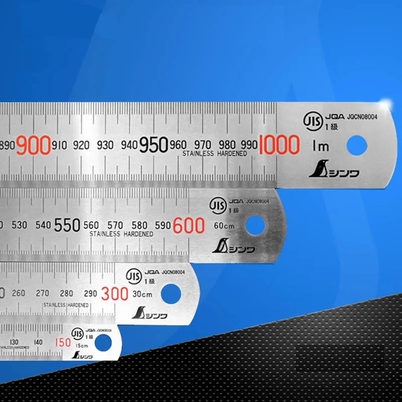 SHINWA Stainless Steel Straight Ruler Etching Scale High Precision JIS 1 Class 15 30 60cm 1m Steel Ruler