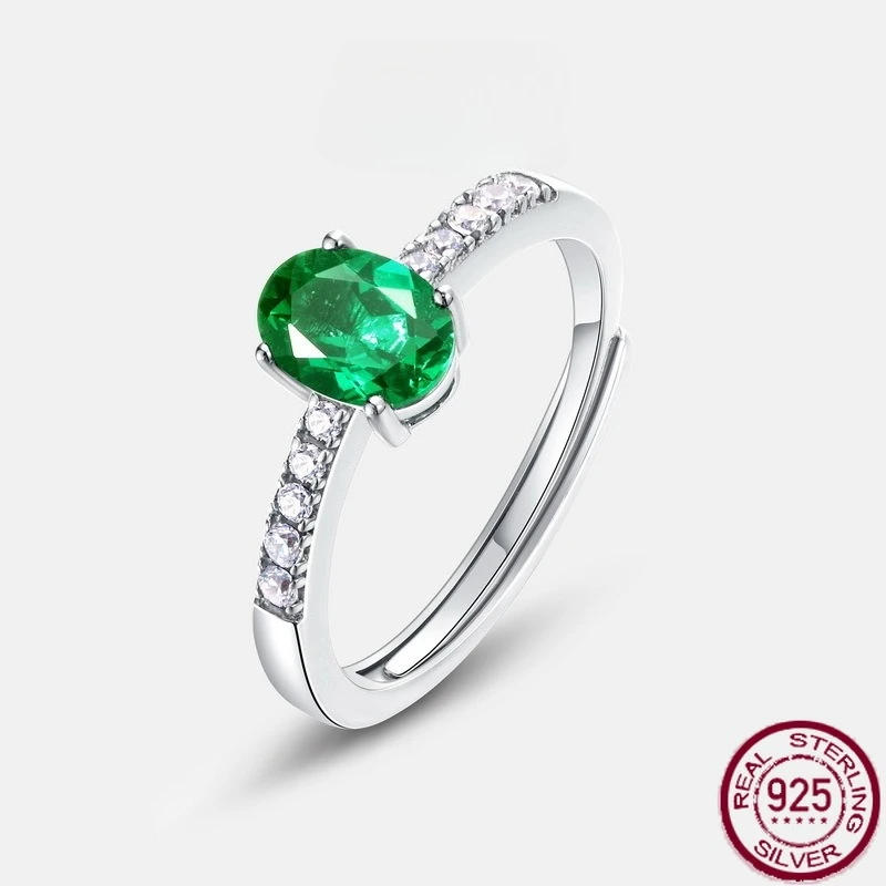 

New S925 pure silver European and American ring, light luxury fashion cultivation, emerald ring, women's wedding jewelry