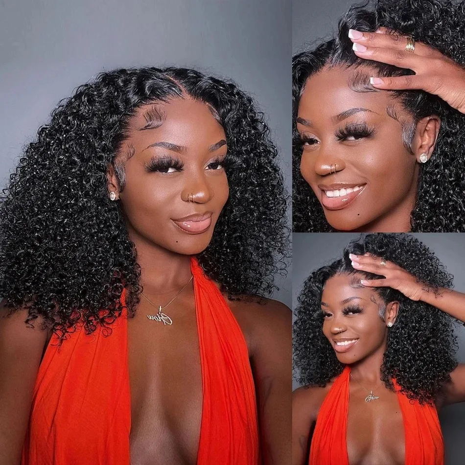 250 Density 13x6 HD Transparent Curly Deep Wave Lace Frontal Human Hair Wig 13x4 Bob Lace Front Wig PrePlucked For Black Women