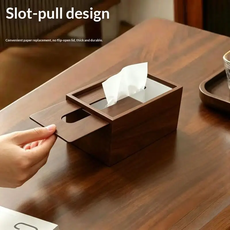 High-End Walnut Wooden Tissue Box Sliding Drawer Style For Living Room Hotel Storage Organizer Elegant Traditional Design