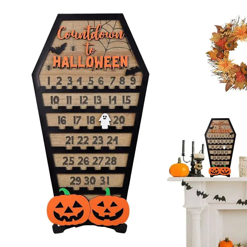 Halloween Countdown Decoration Pumpkin Bat Ghost Calendar Halloween Moving Wooden Block Calender Sign