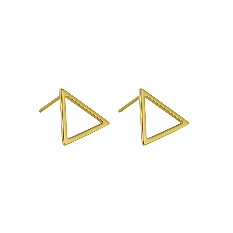 Real 925 Sterling Silver Minimalist Hollow Triangle Stud Earrings for Women Party Trendy Geometric Fine Jewelry Accessories