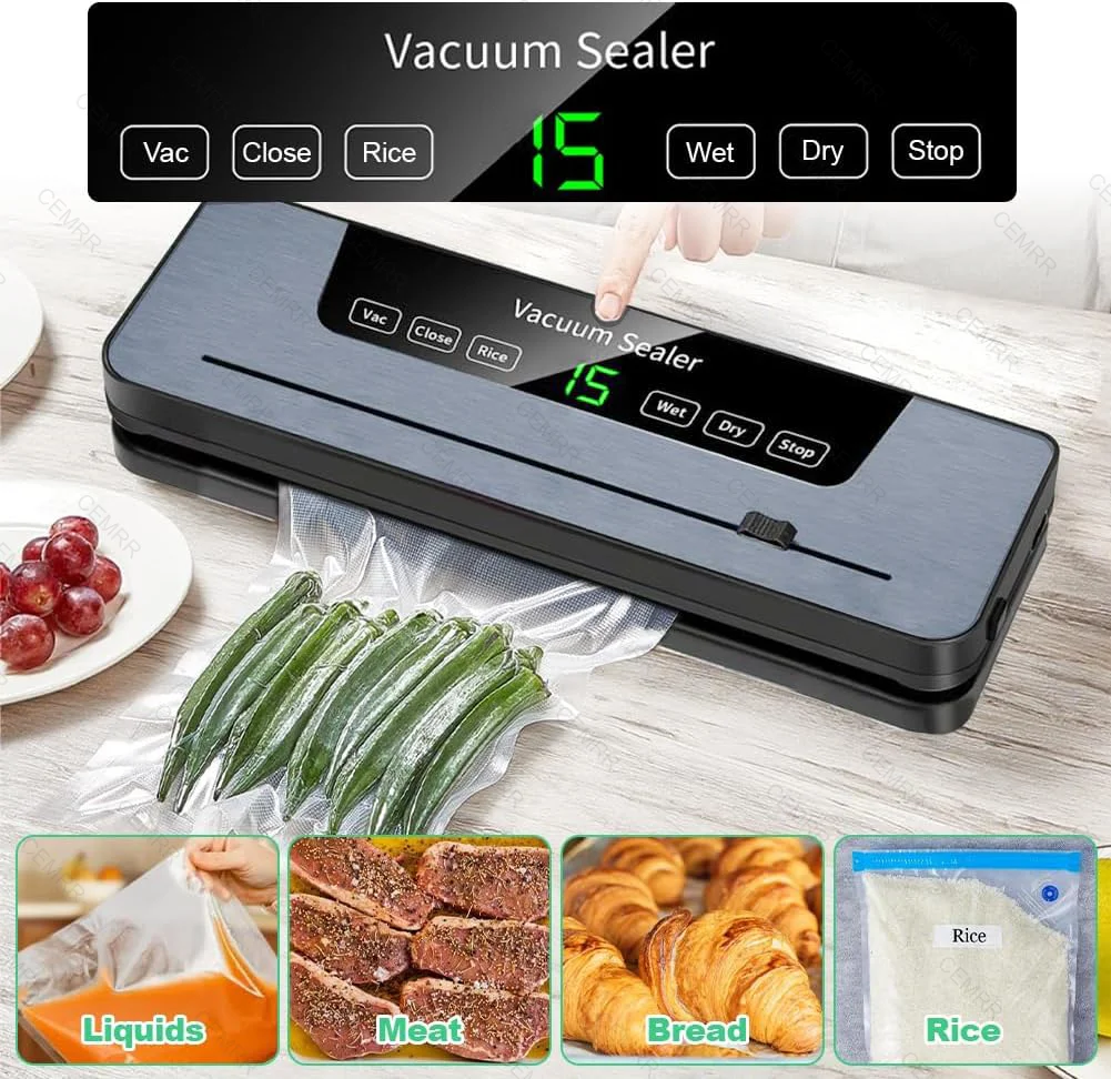 Food Sealing Sealing Machine Built-in Vacuum Bags Kitchen Food Storage Seal Touch Button Dry/Wet Electric Vacuum Sealer Machine