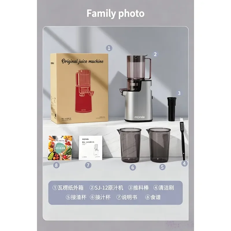 Portable Slow Masticating Juicer for Home Use Cold Press Extractor with Auto Reverse Function Anti Clog Design for Fruits
