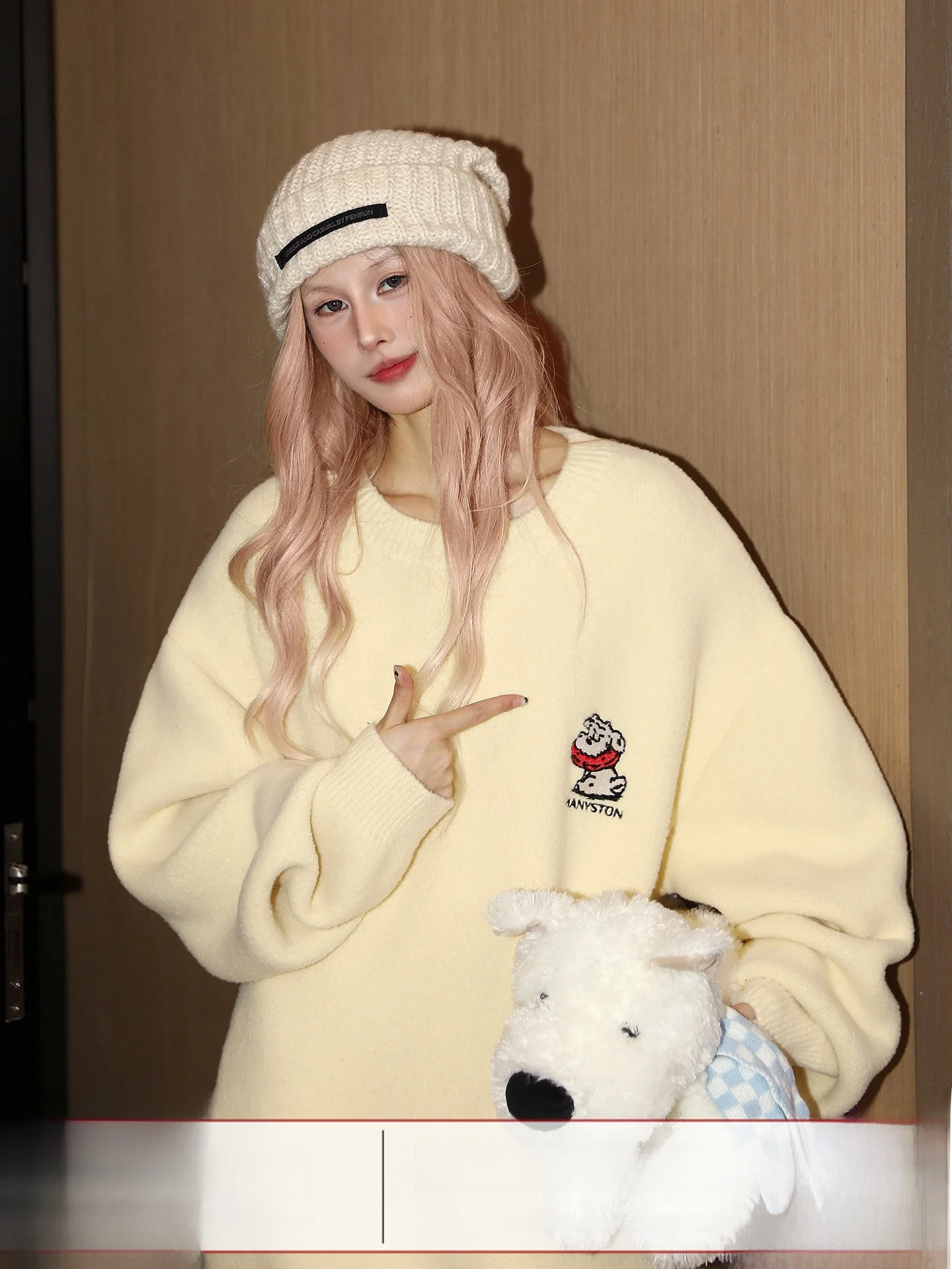 

Manyston American Lazy Sle круглый трикотаж Ne, женский свободный повседневный базовый топ для осени и зимы, уличный трикотаж с вышивкой...