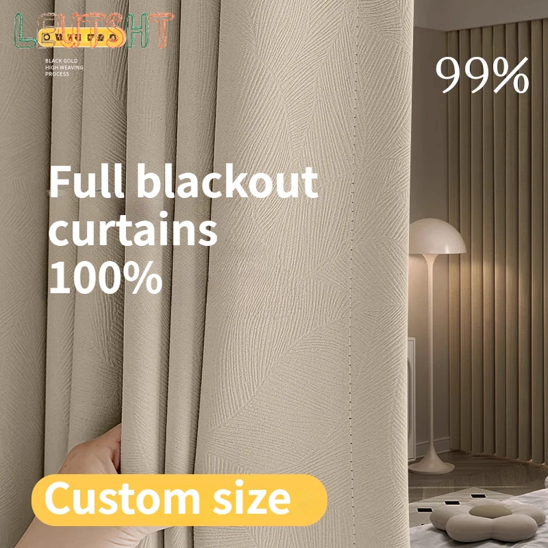 

Black Gold Chenille Full Blackout Curtains New Bedroom French Style High-end Sun Protection and Heat Insulation Shade Cloth