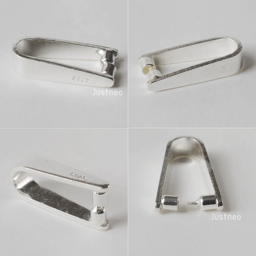 Sterling Silver Clip On Pinch in Pendant Bail Connectors Clasp Slider for Jewelry Making