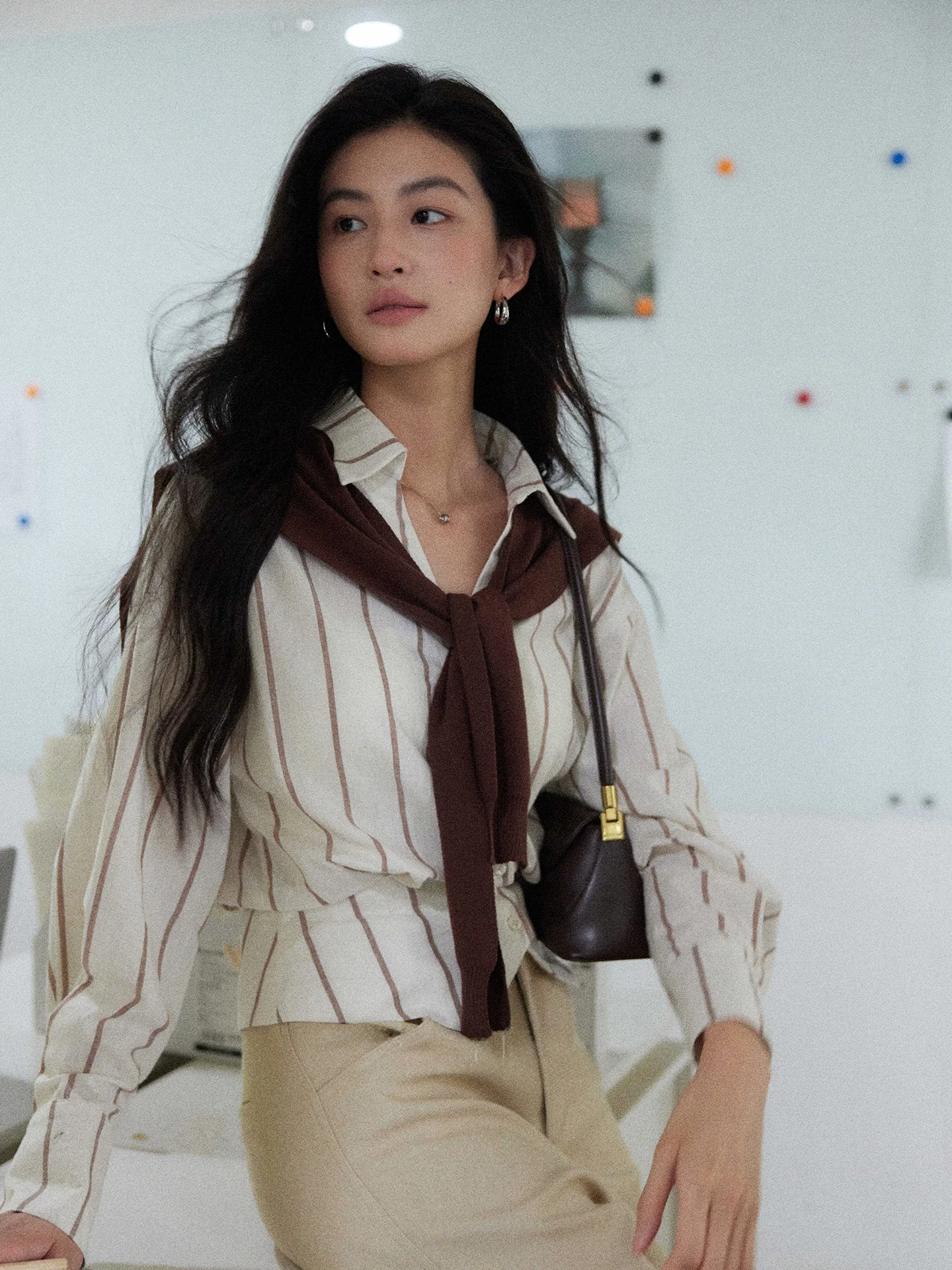 

Loose Fit Striped Pure Cotton irt And awl Two-Piece Set Women's Asymmetrical irt Comfortable Breathable Long Sve Cas...