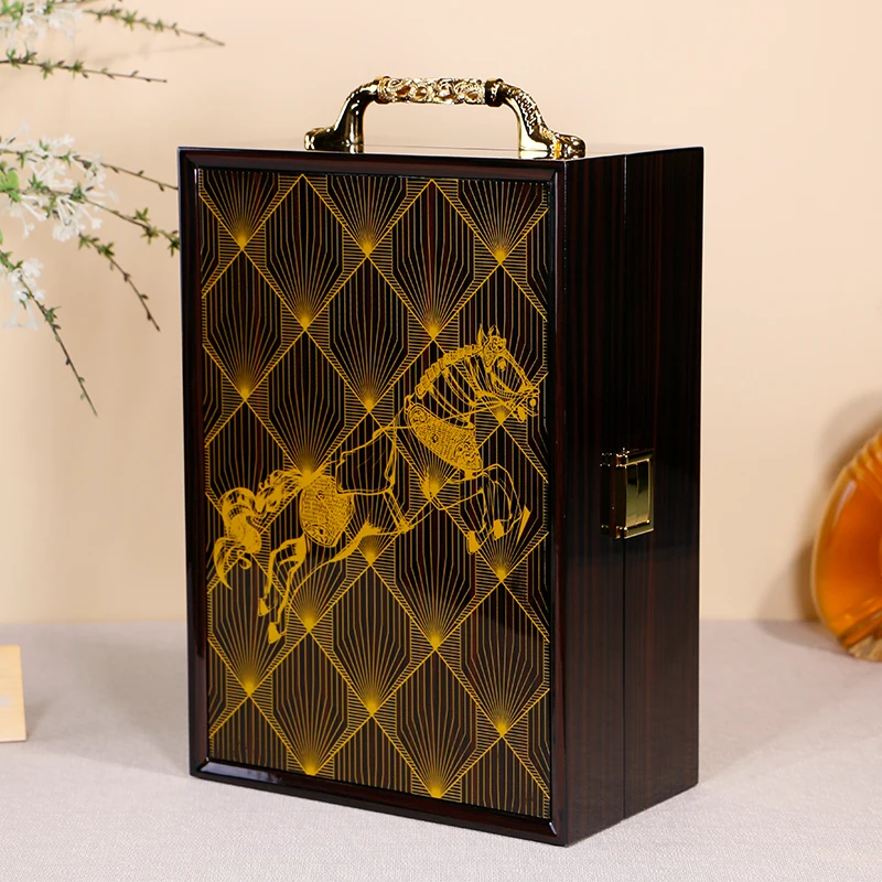

Eco-Friendly Luxury Wooden Wine Box Custom Piano Lacquer Whisky Packaging with Laser Printing Wood Material