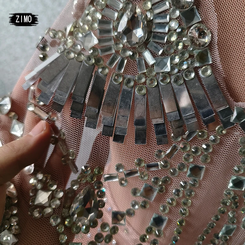 luxury 2023 mermaid fringe dress sequin pearl rhinestones Glitter sexy see through birthday party stage Celebrate two piece suit