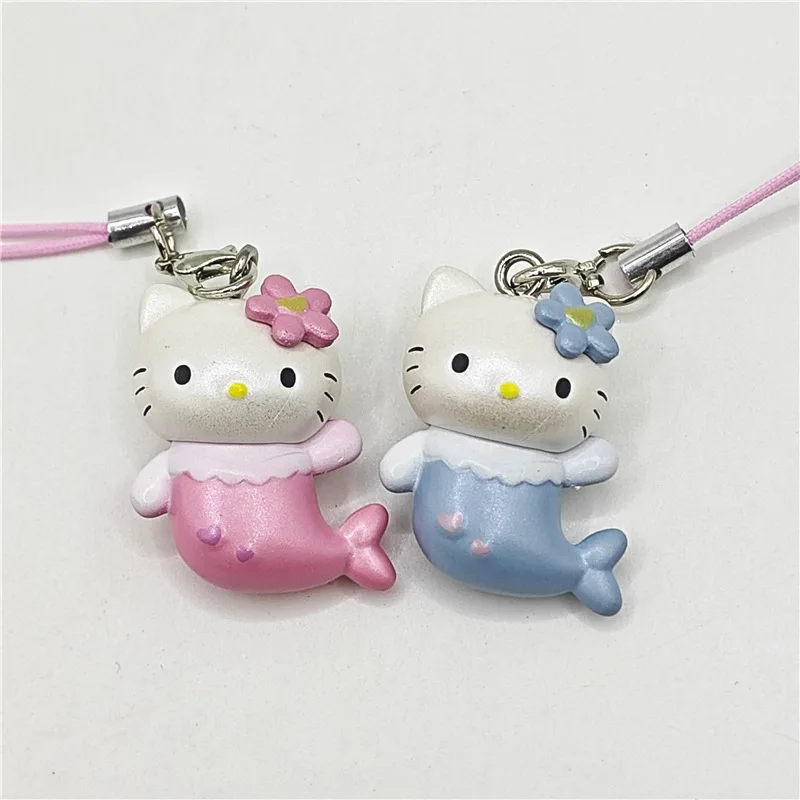 かわいいハローキティアクションフィギュアブラックユニコーンマーメイドフェアリーキティキーホルダー漫画ブラインドボックスおもちゃDIYチャームデコレーション子供ギフト