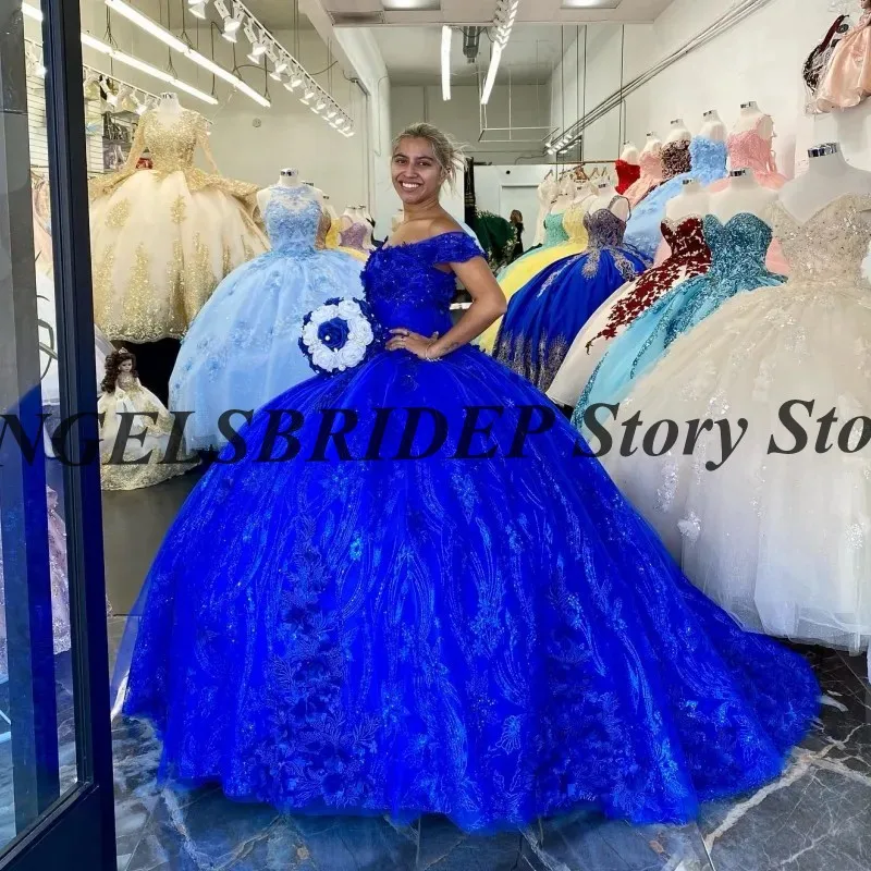 ANGELSBRIDEP Royal Blue Sequins Ball Gown Quinceanera Dresses 2024 New Appliques Lace Beads Princess Sweet 16 Dress Vestidos