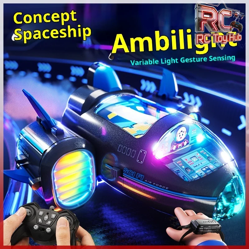 Gesture Sensing Remote Control Stunt Spaceship Car With Spray Light Music 360 Rotation Two Speed Modes Drift Kids Electric Toy