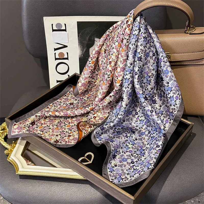 

2025 100% Twill Silk Square Scarf for Women 65cm Neck Tie Neckerchief Double side Female Foulard Headband Hijab Shawl Bandana