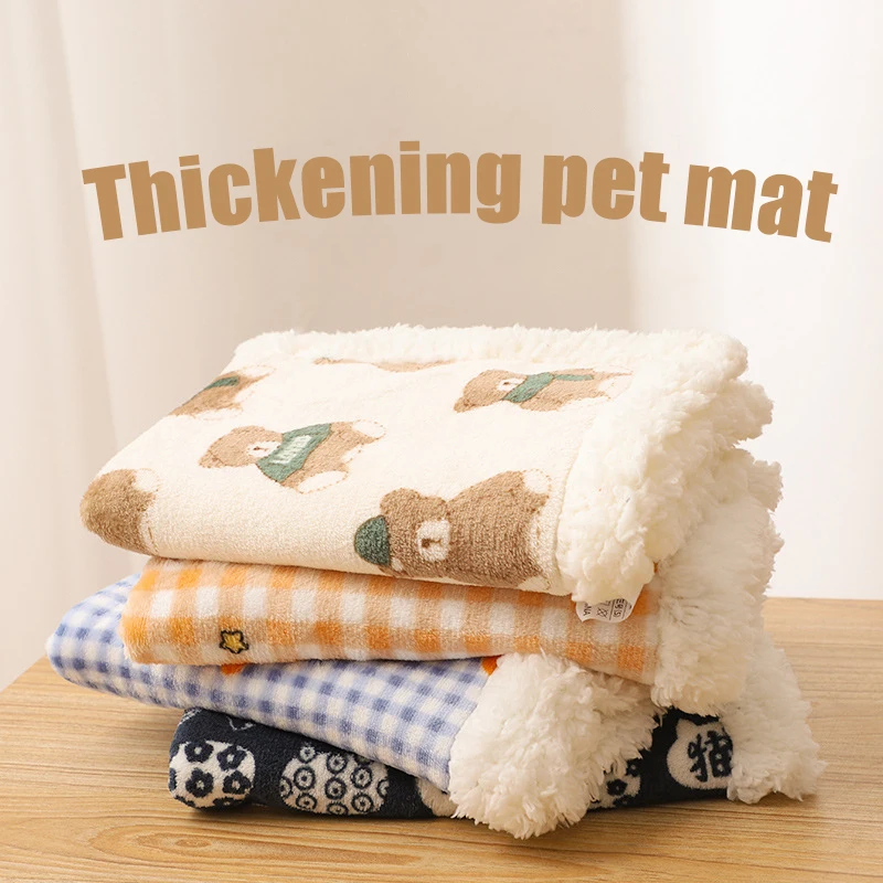 Thickened Dog Bed Blanket Cartoon Cute Cat Bed Blanket Super Soft Pet Mattress Machine Washable Comfortable Dogs Accessories