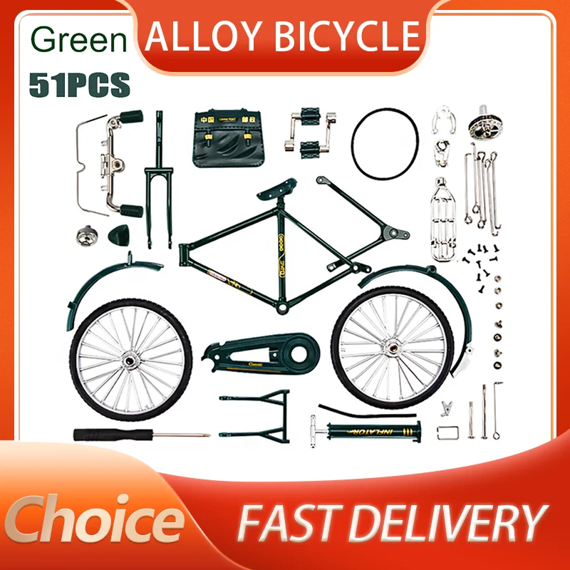 

1:10 DIY Mini Retro Alloy Green Bicycle Diecast Model Metal Bike Sliding Assembled Version Simulation Collection Adult Boys Toys