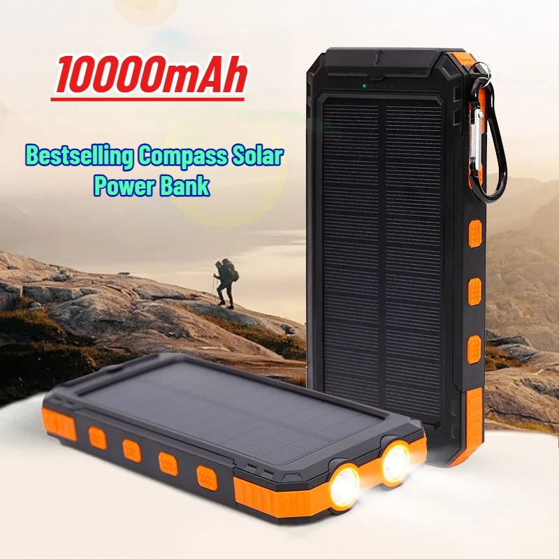 Bestselling Compass Solar Power Bank 10000mAh Portable Mobile Power Supply for Outdoor Use