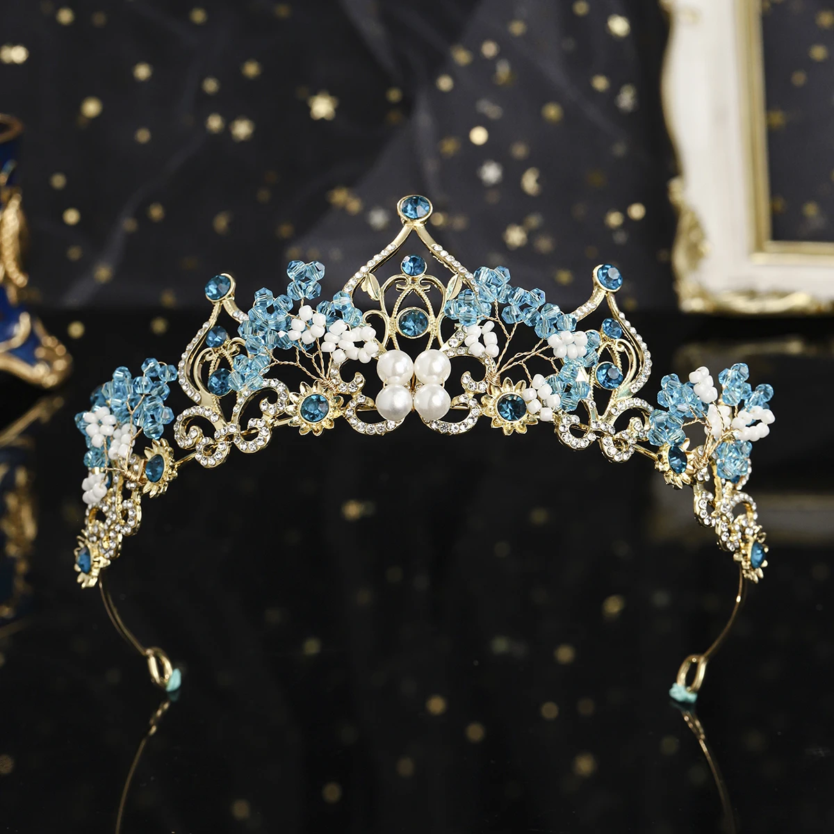 

Miallo элегантная синяя свадебная тиара из бисера из сплава в европейском стиле, свадебные головные уборы с короной для женщин, вечерние аксессуары для волос