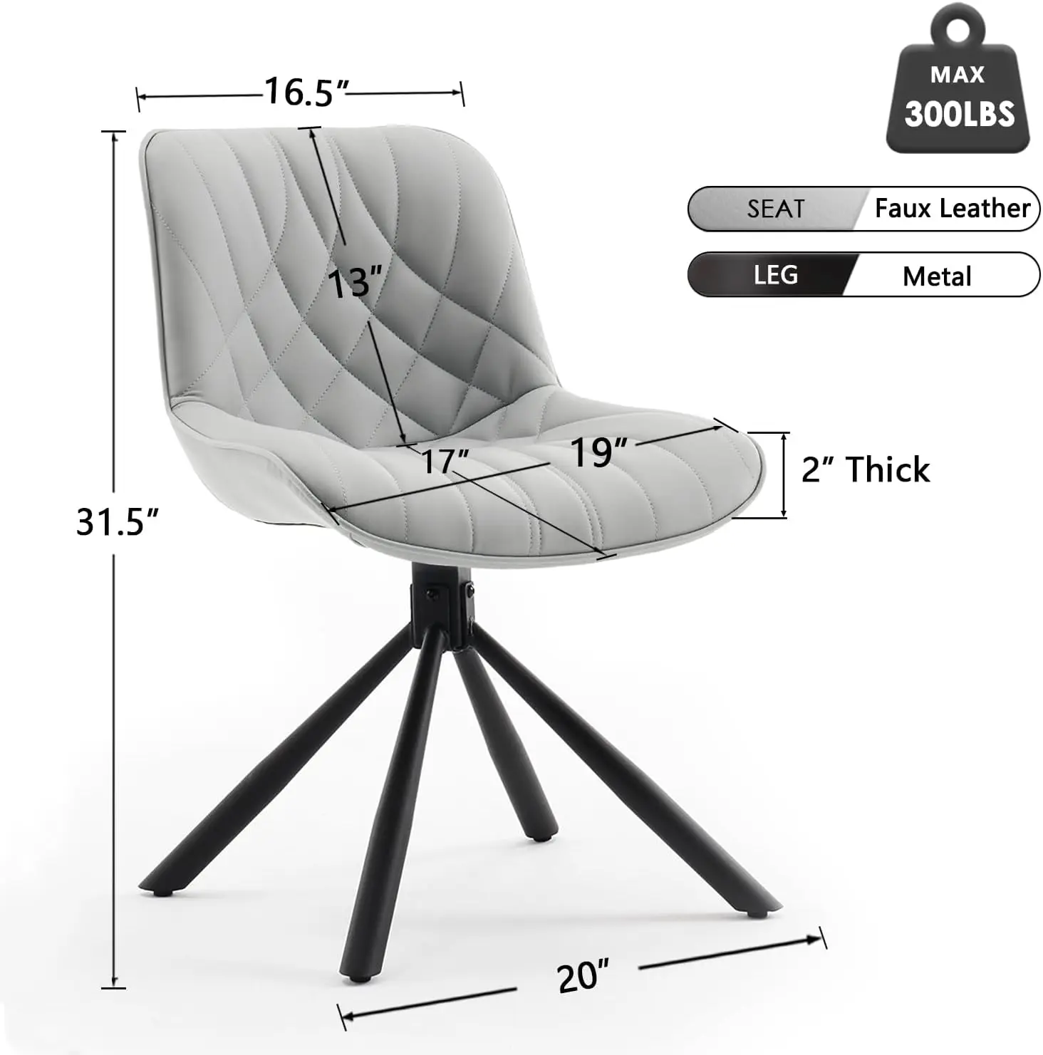 Juego de 2 sillas de comedor tapizadas, cómodas sillas de cocina modernas de mediados de siglo con patas de metal resistentes, comedor de piel sintética