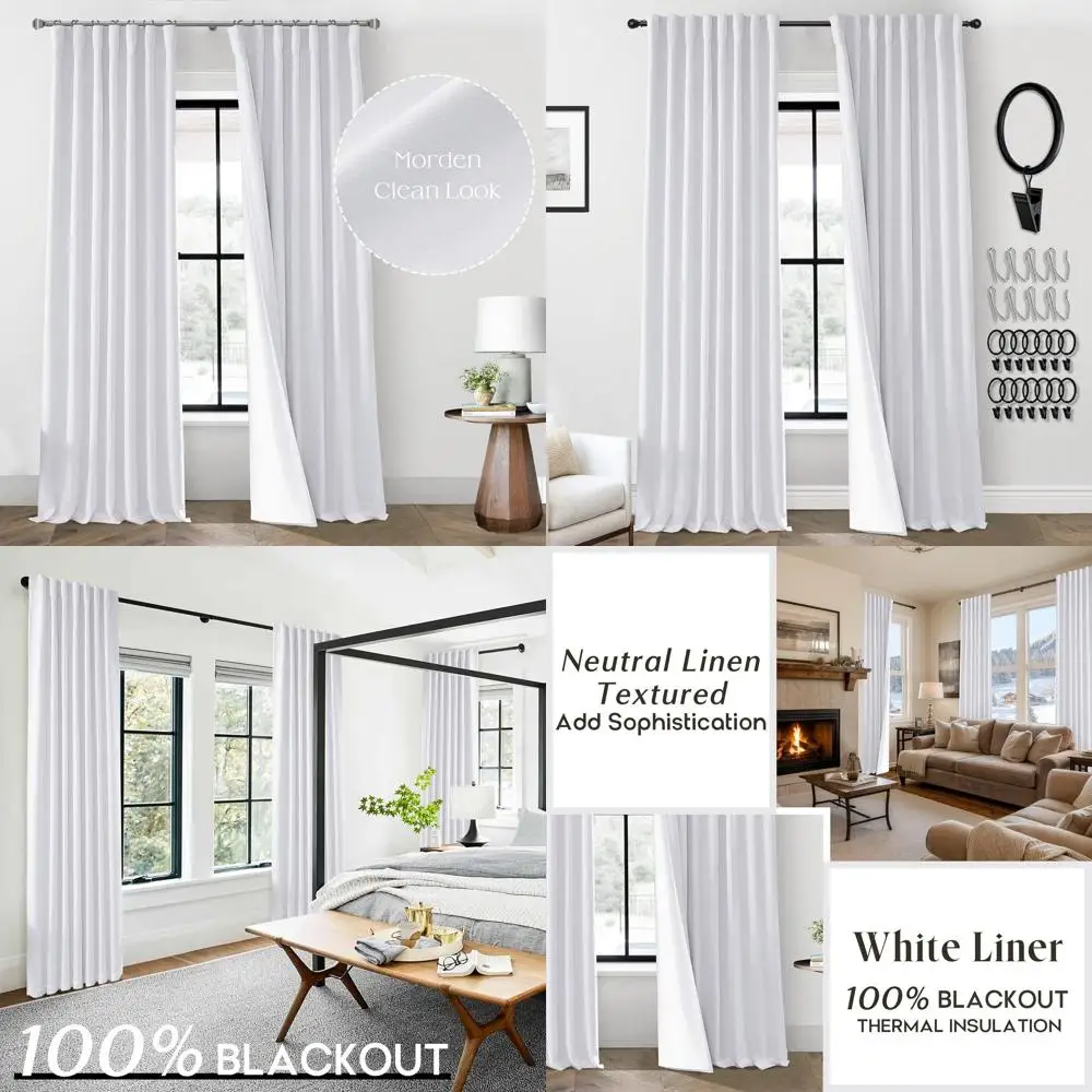

96 длинных 2-панельных плиссированных плотные шторы с термоизоляцией для гостиной, белый льняной стиль