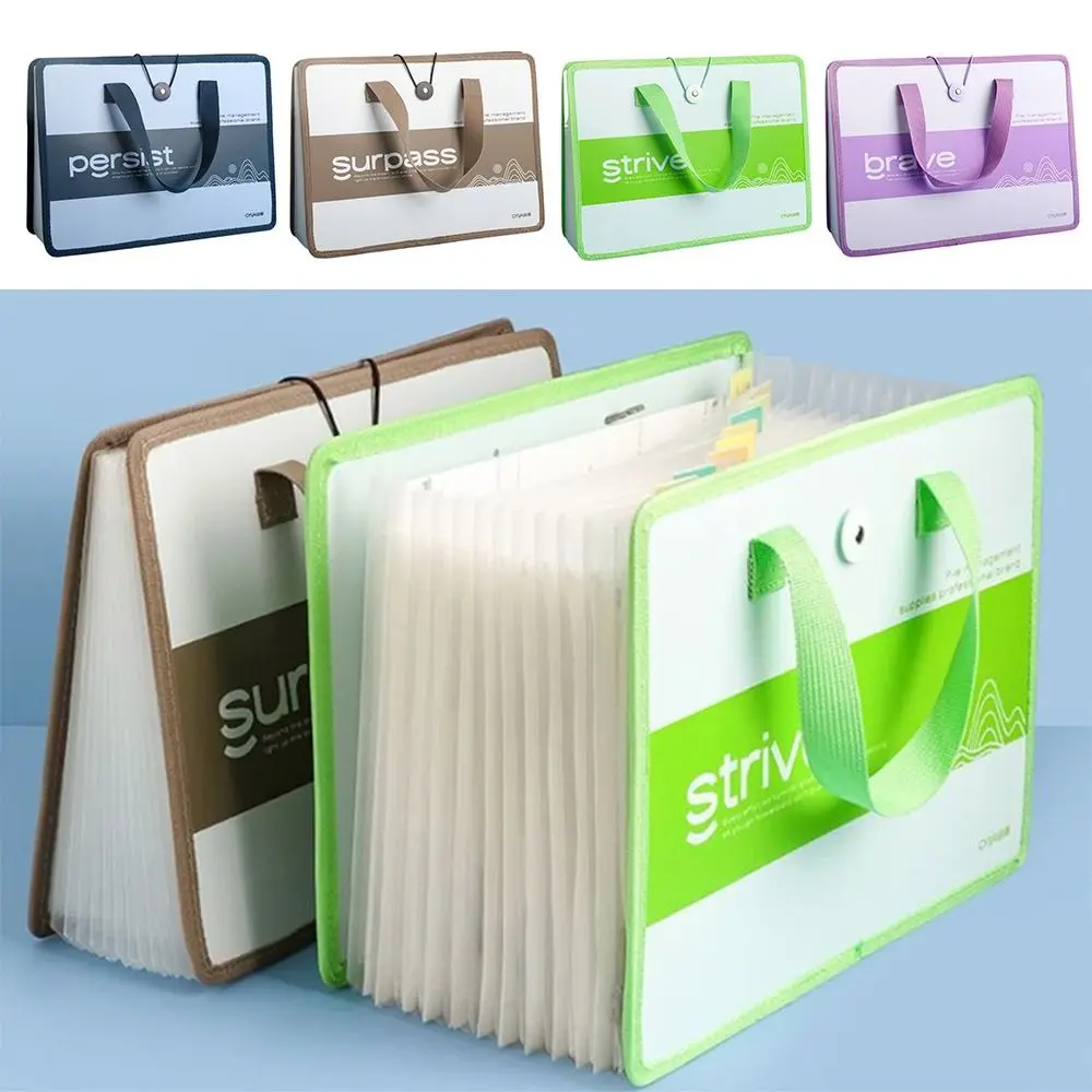 13 Layers A4 File Folder Large Capacity Tie Strap Design Test Paper Storage Bag Portable Classification File Bag School Office