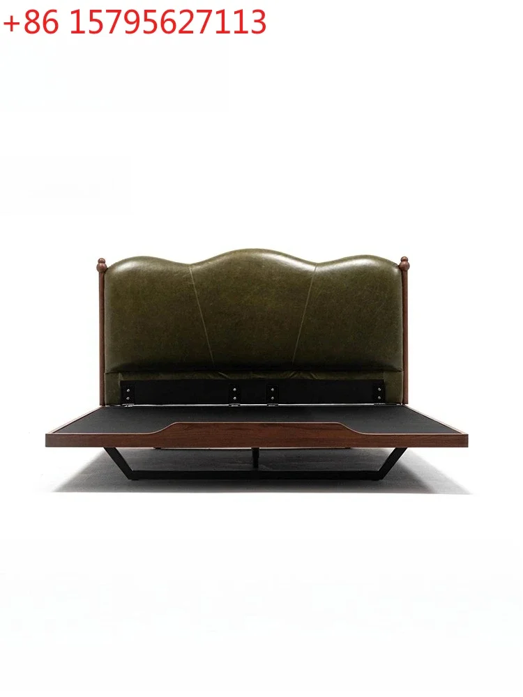 Crown bed/French retro leather bed master bedroom big bed Italian modern soft bag solid wood simple