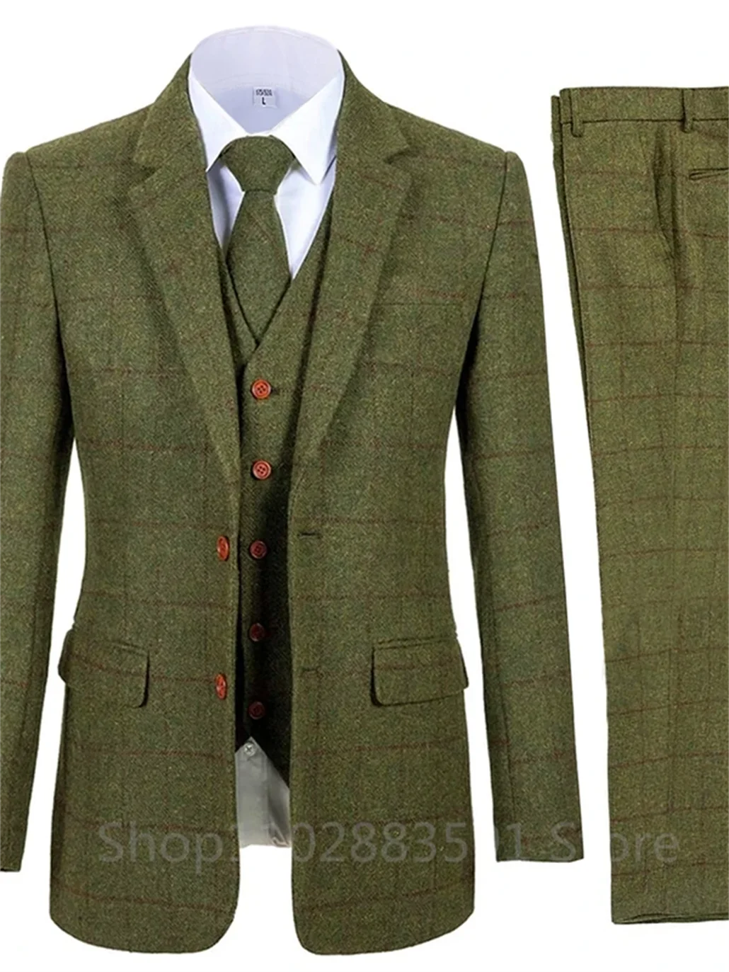 

3 Piece Suits Bussiness Formal Notch Lapel Groomsmen Woolen Plaid Tuxedos for Party Activities Wedding (Blazer+Vest+Pant)