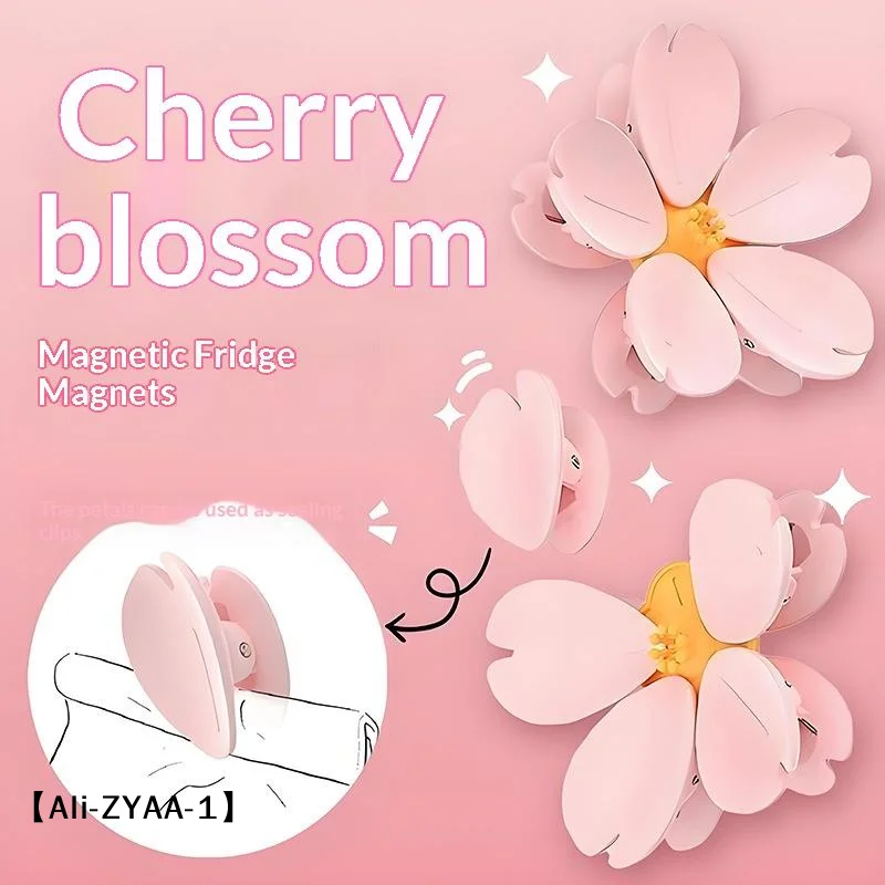 【A】1/2pcs Cherry Blossom Magnetic Fridge Magnet Seal Clip, Petal Sealing Magnetic Fridge Sticker, Snack Clip, Flower Decoration