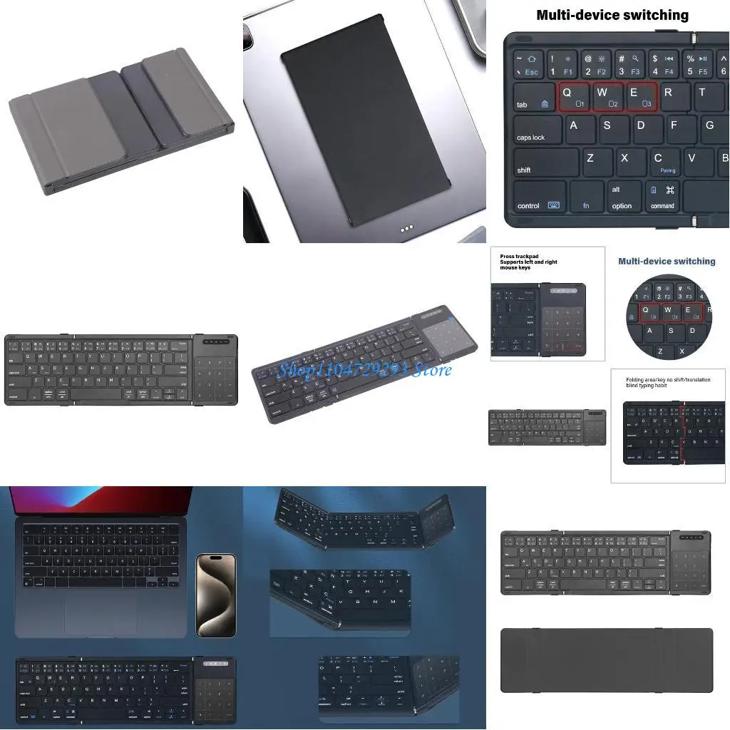 Y2GD B077T タッチパッド付き三つ折りワイヤレス キーボード軽量、長いバッテリー寿命、ワイヤレス複数デバイスの互換性