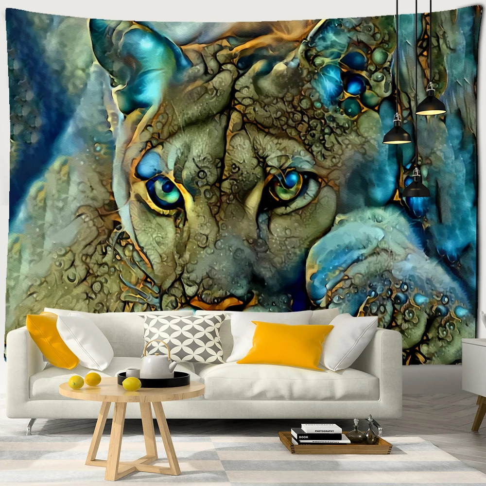 Colorful Tiger Oil Painting Tapestry Wall Hanging Animal Psychedelic Witchcraft Good Luck Background Cloth Home Decoration