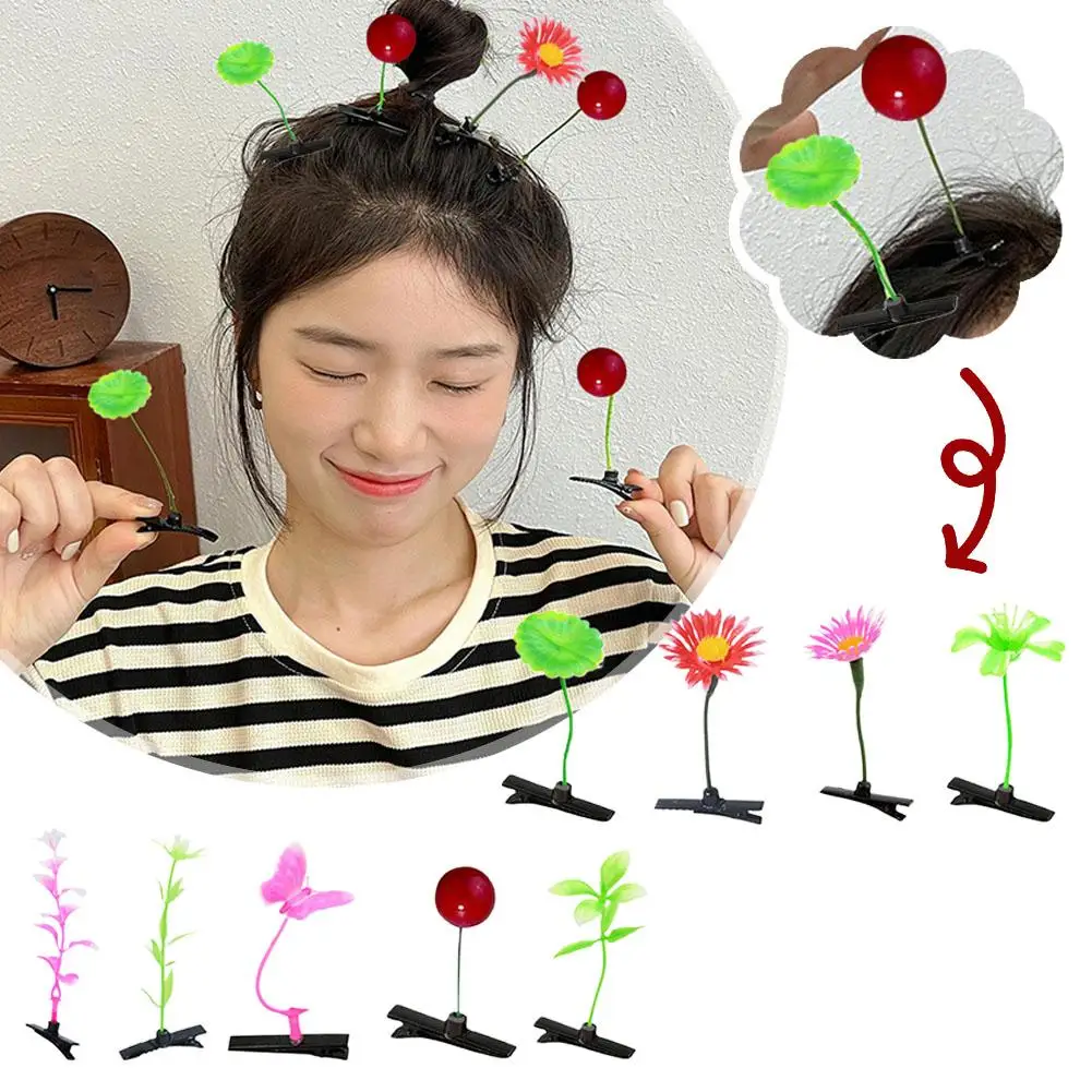 5pcs Mini Bean Sprout ผม Grips เด็กสาวหวานปลูกผมตลกโรงงานคลิปคลิป Headwear Hairpins หญ้า Claw ผมหญ้า T2q1