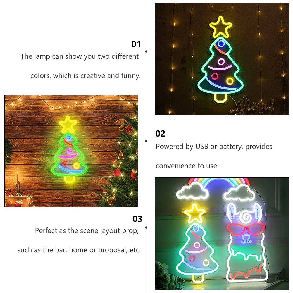 Lampada da parete con luce al neon per albero di Natale, ornamenti, luci decorative di design natalizio