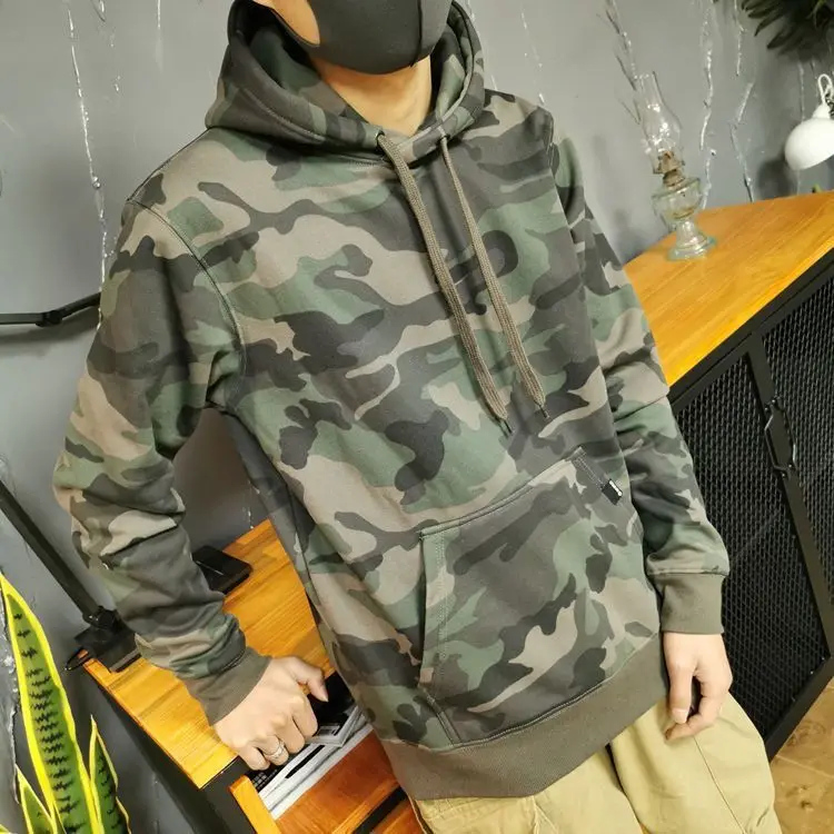 

Cardigan sweater men's camouflage hooded Hong Kong casual loose fitting sports spring and autumn season coat trend versatile top