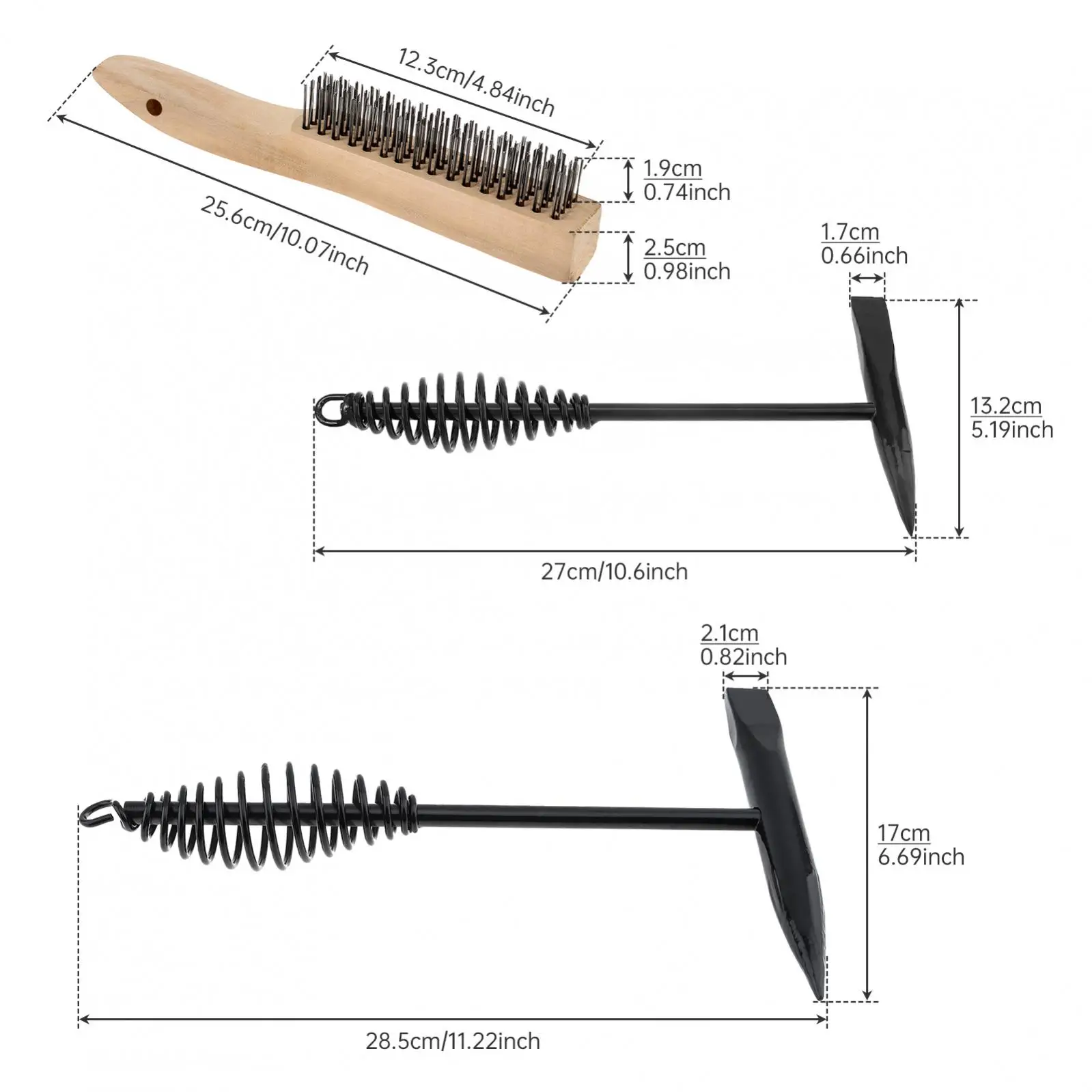 3 pcs 300g 500g Chipping Welding Slag Hammer for Arc Welding Slag Removal with Cool Hand Spring Steel Handle, 10 inch Wire Brush