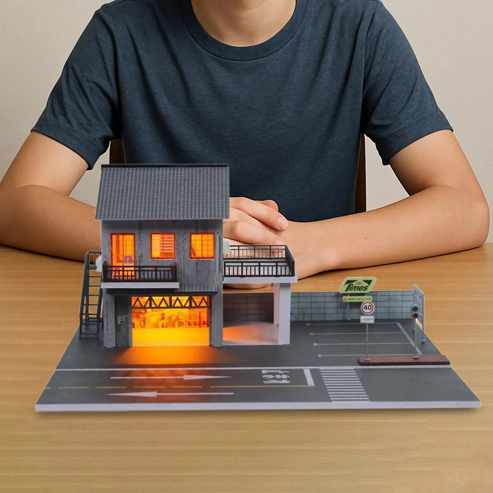 

1/64 Scale Parking Lot Layout Simulation Ornaments Mini Model Car Storage with Light Scenery Mini Car Garage for Diecast Car