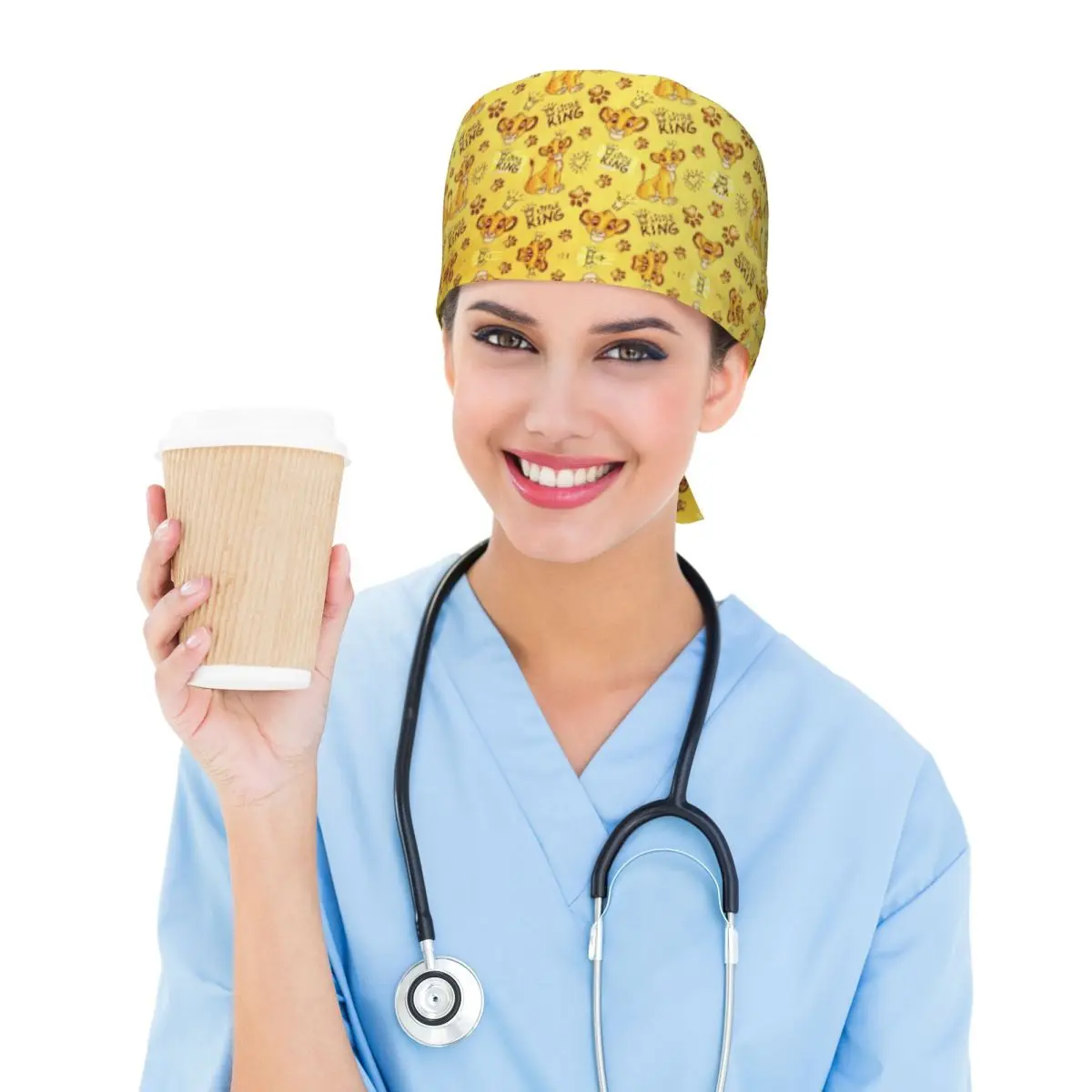 مخصص الأسد الملك Kawaii الكرتون العمل قبعة الرجال الرجعية سيمبا نمط فرك قبعات فرك التمريض طبيب جراح قبعة لطبيب الأسنان