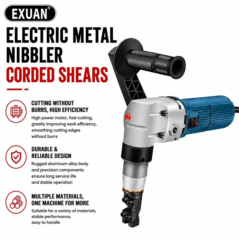 Electric Metal Nibbler Corded Shears High Power Burr-Free Sheet Metal Cutting Tool Electric Iron Scissors Shear Sheet
